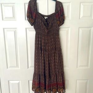 VICI | Harvest Moon Printed Tiered Puff Sleeve Midi Dress